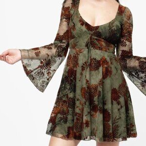 Disturbia Women's US 14 - Rosaleigh Flock Velour Mesh Flare Sleeve Mini Dress